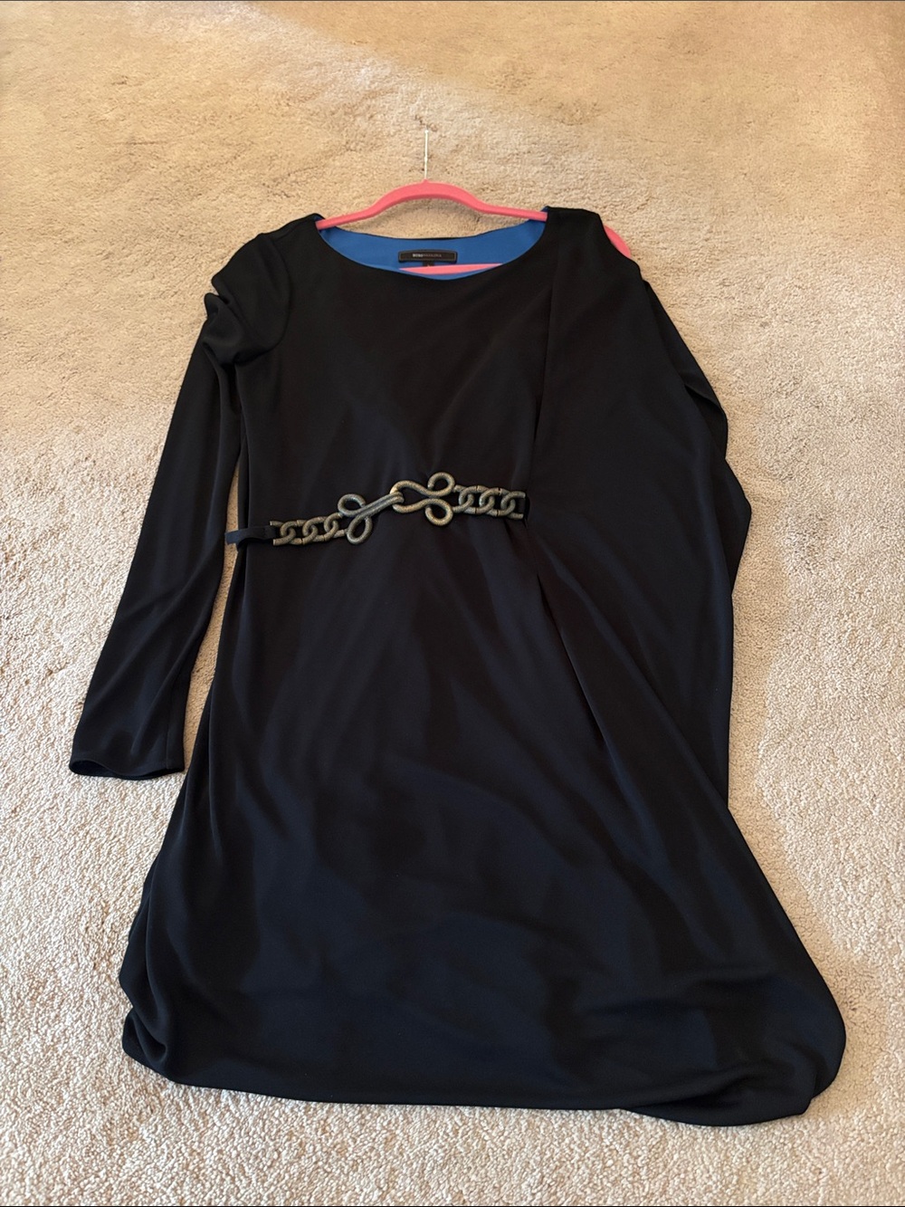 Black Long Sleeve Dress with Decorative Chain Belt